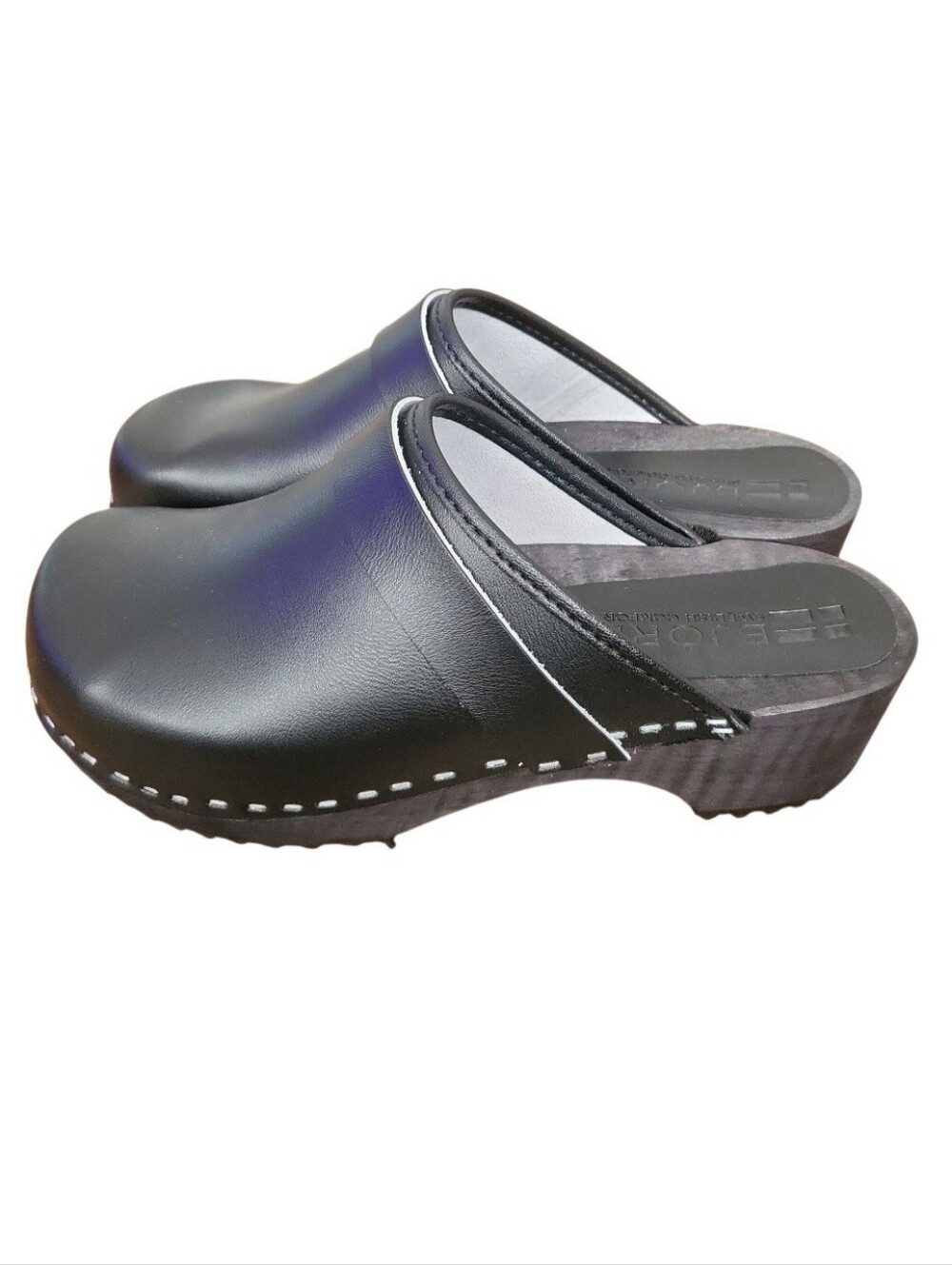 Bjork Swedish Comfort Black Leather Clogs Sz 37 NWOB
